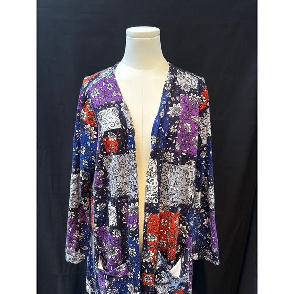 Women’s LulaRoe Long Multicolor Floral Patterned Sweater Cardigan Sz XL - Picture 2 of 4
